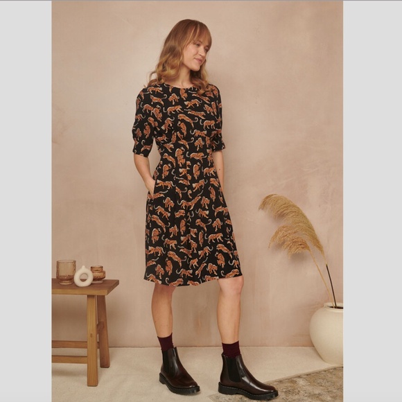 Emily And Fin Women's Black / Brown Meredith Leaping Leopards Dress - Picture 3 of 11